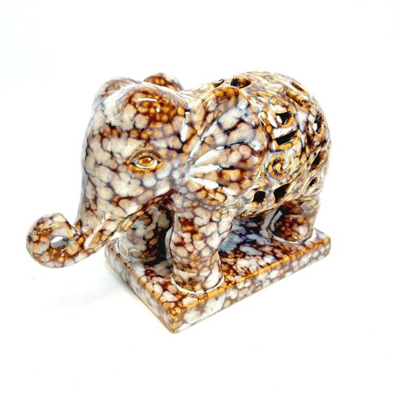 Ceramic Elephant Figurine Brown Tone Multi-color 8.5" X 5.5" Tall Decor - Picture 1 of 6